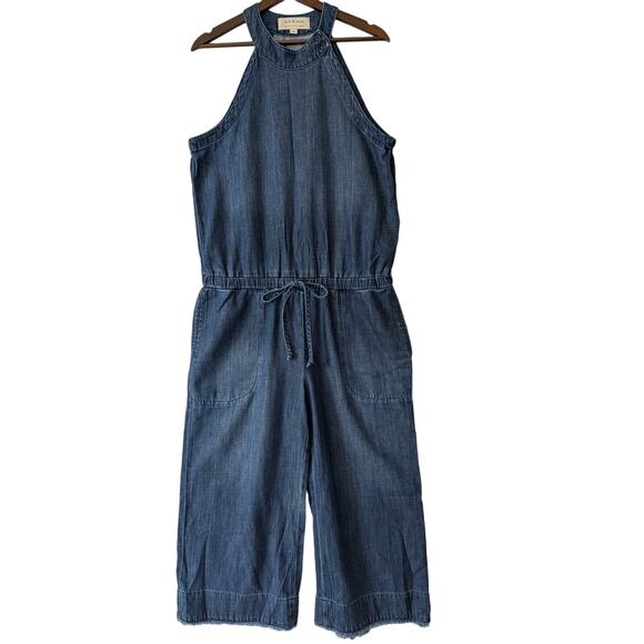 Cloth & Stone Denim Jumpsuit Womens Size Medium Blue Cotton Tencel Pockets - Picture 1 of 10